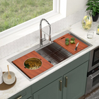 Logmey 45'' Kitchen Sink - Drop-In Single Bowl R10 Round Corner - Silver Stainless Steel Workstation with Premium Mahogany Accessories