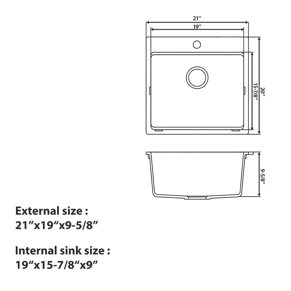 Logmey 21’‘ x 19‘’ Drop-In Quartz Composite Workstation Kitchen Bar Sink