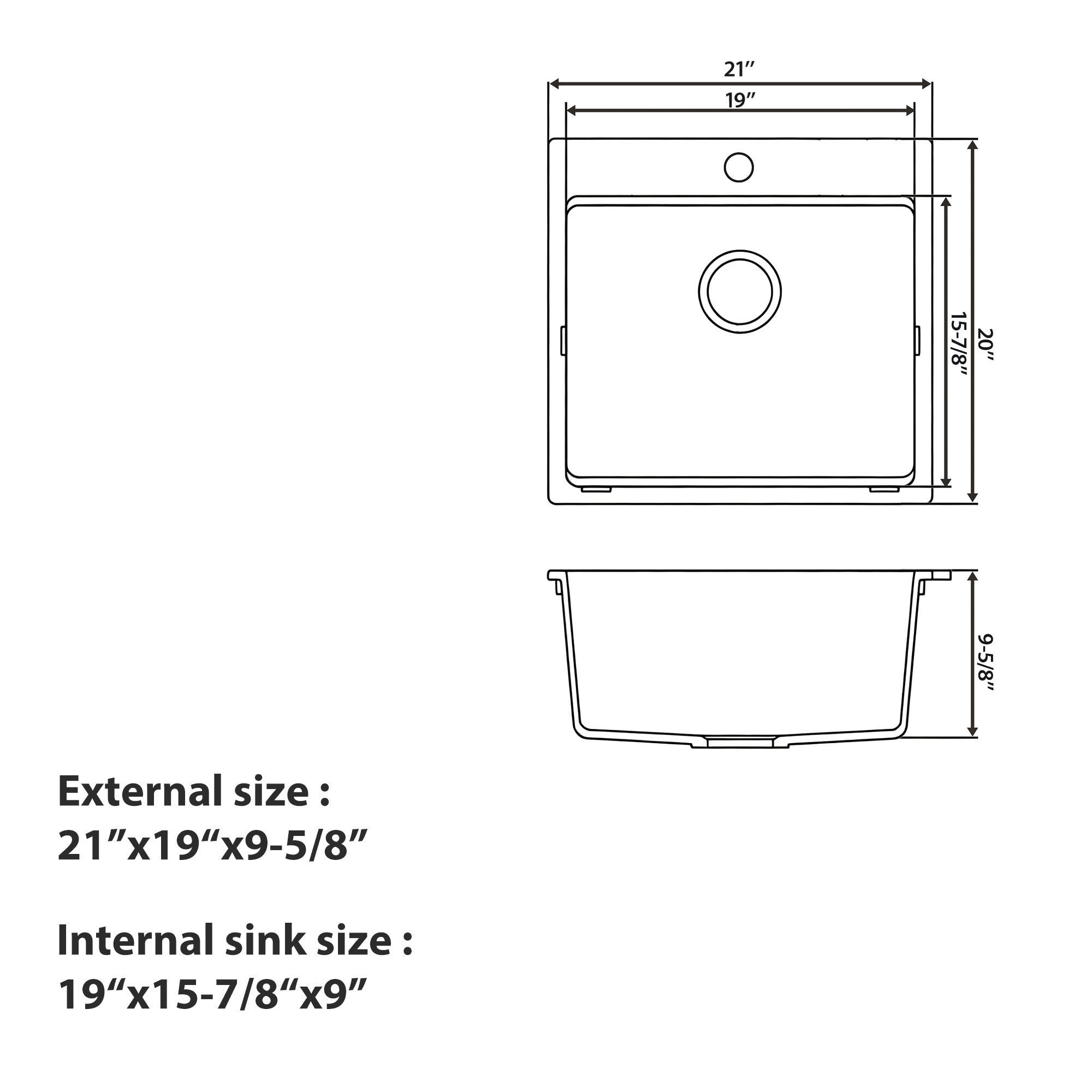 Logmey 21’‘ x 19‘’ Drop-In Quartz Composite Workstation Kitchen Bar Sink