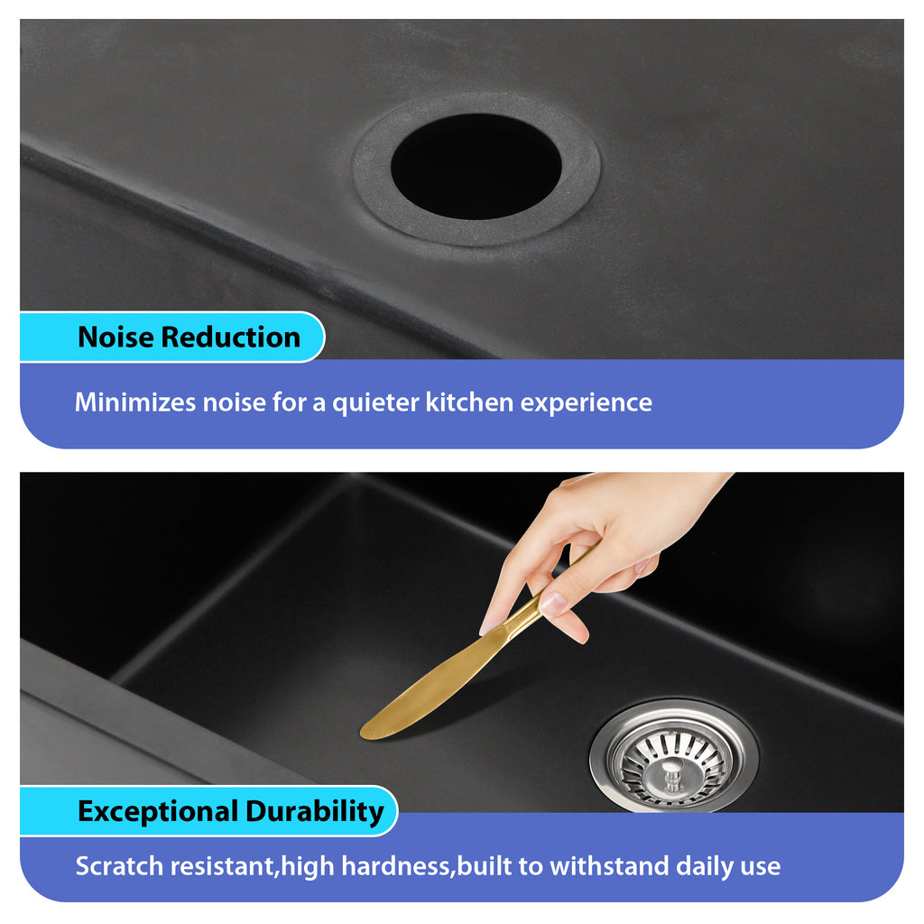 Logmey 21 Inch Black Granite Composite Undermount Sink Workstation