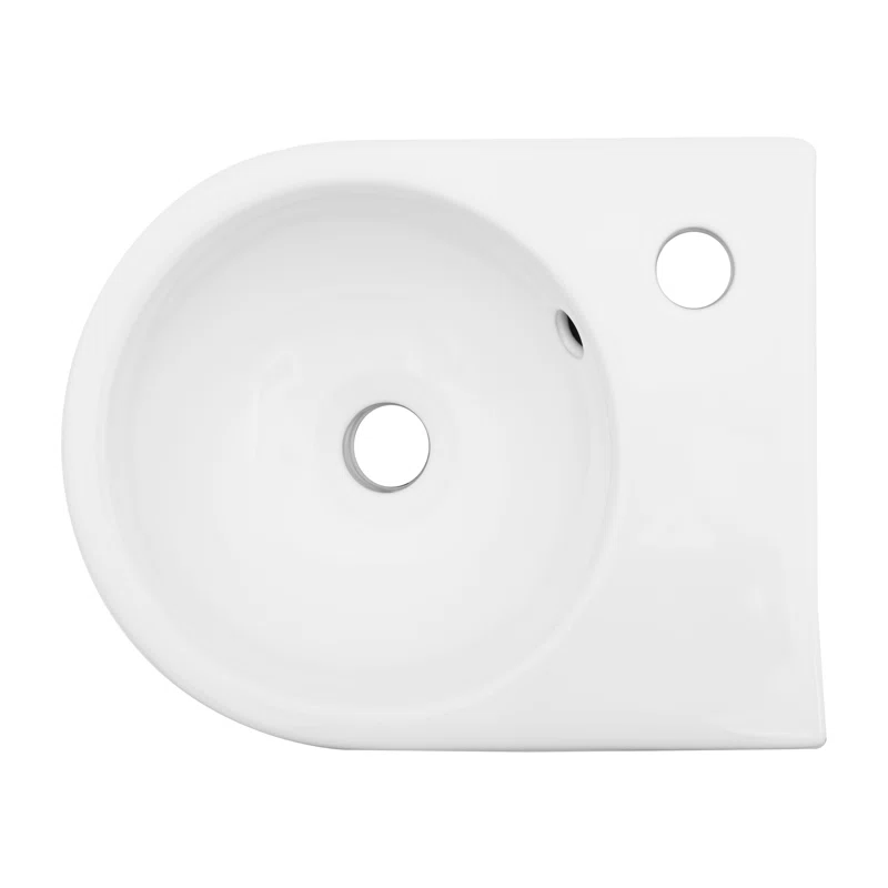 Logmey 10" x 13" Wall Mounted Bathroom Sink - Compact White Ceramic Circular Wall Hung Basin with Faucet Hole