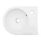 Logmey 10" x 13" Wall Mounted Bathroom Sink - Compact White Ceramic Circular Wall Hung Basin with Faucet Hole
