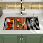 Logmey 33x19 Seamless Undermount Black Quartz Kitchen Sink Combo
