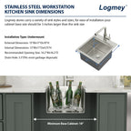 Logmey 15" Outdoor Undermount Workstation Sink with Faucet Set for Backyard, Bar & RVorkstation Bar Sink - Drop-In Single Bowl with Pull-out Faucet - Silver Stainless Steel