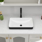 Logmey 19'' Semi-Recessed Vanity Basin - Black & White Rectangular Ceramic Sink
