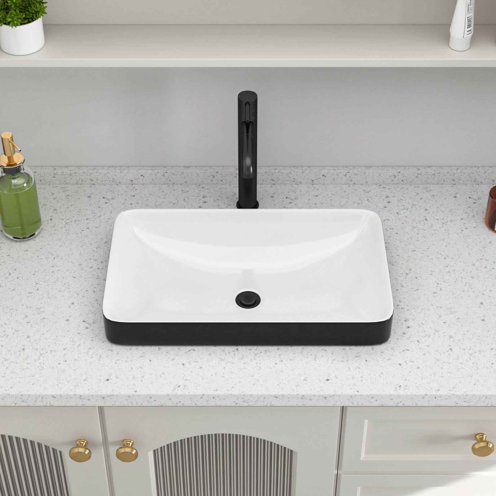 Logmey 19'' Semi-Recessed Vanity Basin - Black & White Rectangular Ceramic Sink