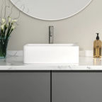 Logmey 19''x15'' Bathroom Sink - Rectangular Above Counter Vessel Single Bowl - White Porcelain Ceramic