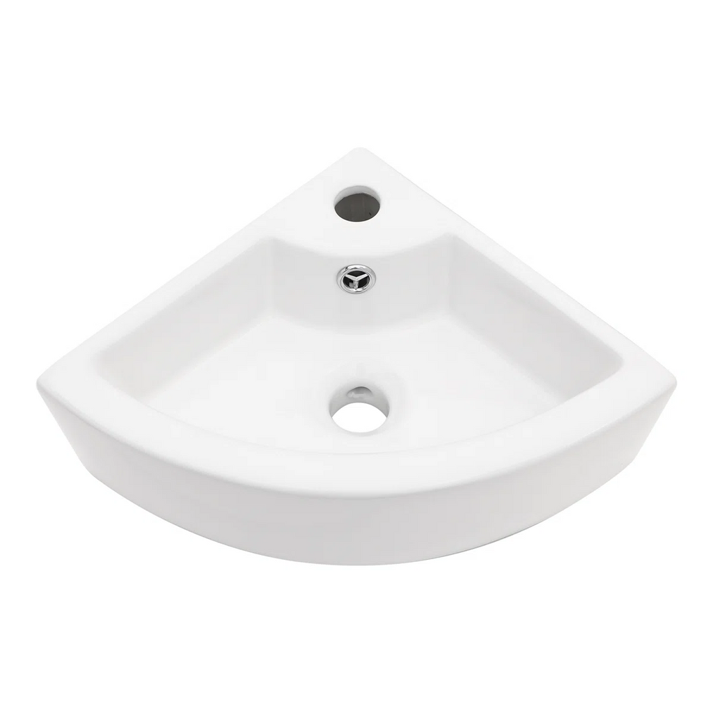 Logmey 18" Corner Wall Mounted Sink - White Floating Triangle Ceramic Basin