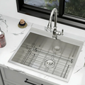LOGMEY 22'' x 22''Drop-in Topmount Laundry Utility Sink - 16 Gauge Stainless Steel 12'' Extra Deep Single Bowl with Bottom Grid & Strainer