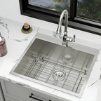 LOGMEY 22'' x 22''Drop-in Topmount Laundry Utility Sink - 16 Gauge Stainless Steel 12'' Extra Deep Single Bowl with Bottom Grid & Strainer