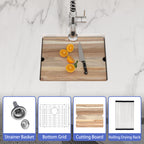 Logmey 21x18 Compact Undermount White Quartz Culinary Workstation Bar Prep Sink Combo