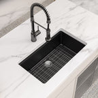 Logmey 33 Inch Black Quartz Composite Kitchen Sink, Undermount Single Bowl Workstation Sink with Drying Rack & Bamboo Cutting Board