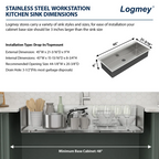Logmey 45'' Kitchen Sink - Drop-In Single Bowl R10 Round Corner - Silver Stainless Steel Workstation with Premium Mahogany Accessories