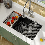 Logmey 33x19 Seamless Undermount Black Quartz Kitchen Sink Combo