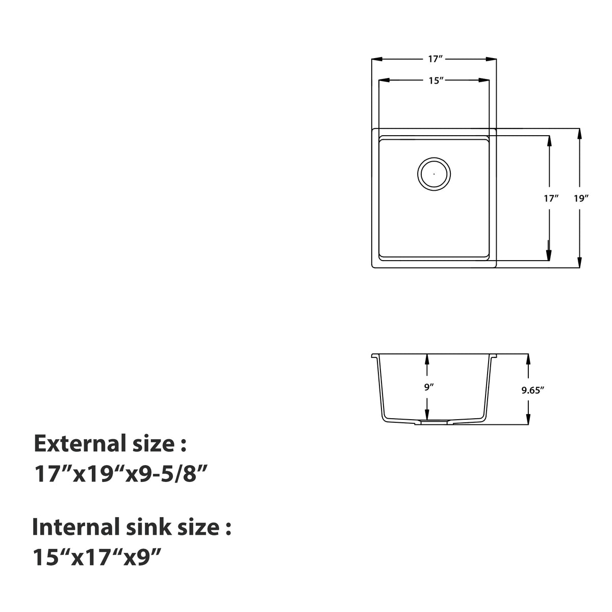 Logmey 17'' x 19'' Undermount Quartz Composite Workstation Bar Sink