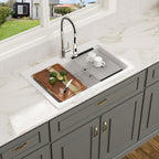 Logmey 33x22 Heavy Duty Glossy White Ceramic Drop-In Culinary Workstation Sink Combo