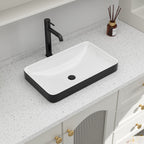 Logmey 19'' Semi-Recessed Vanity Basin - Black & White Rectangular Ceramic Sink