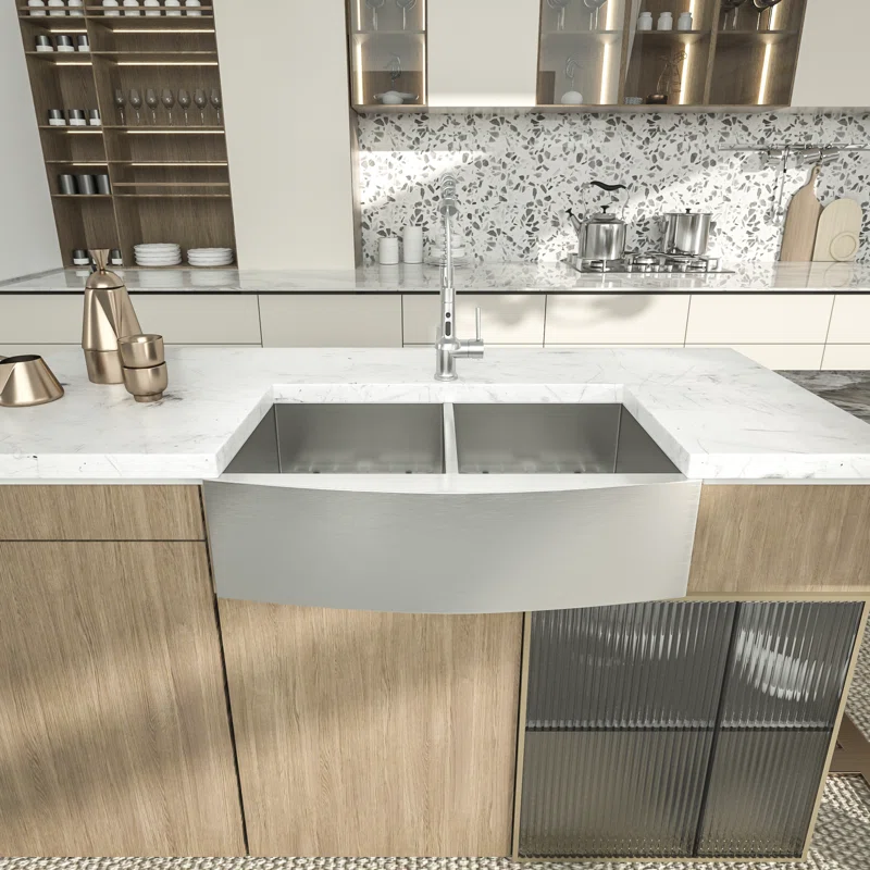 LOGMEY 36'' L x 20''W Double Bowl Stainless Steel Farmhouse Kitchen Sink - 16 Gauge Apron Front 50/50 Split Sink with Bottom Grids