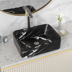 Logmey 19" x 15" Rectangular Bathroom Vessel Sink - Black Marble Vein Ceramic Above-Counter Vanity Basin