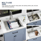 LOGMEY 22'' x 22''Drop-in Topmount Laundry Utility Sink - 16 Gauge Stainless Steel 12'' Extra Deep Single Bowl with Bottom Grid & Strainer