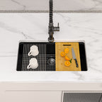 Logmey 32 Inch Black Quartz Composite Kitchen Sink, Undermount Single Bowl Workstation Sink with Drying Rack & Bamboo Cutting Board