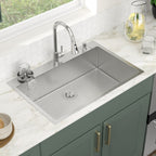 Logmey 33 Inch Topmount Kitchen Sink with Pull-Down Sprayer Faucet & Glass Rinser