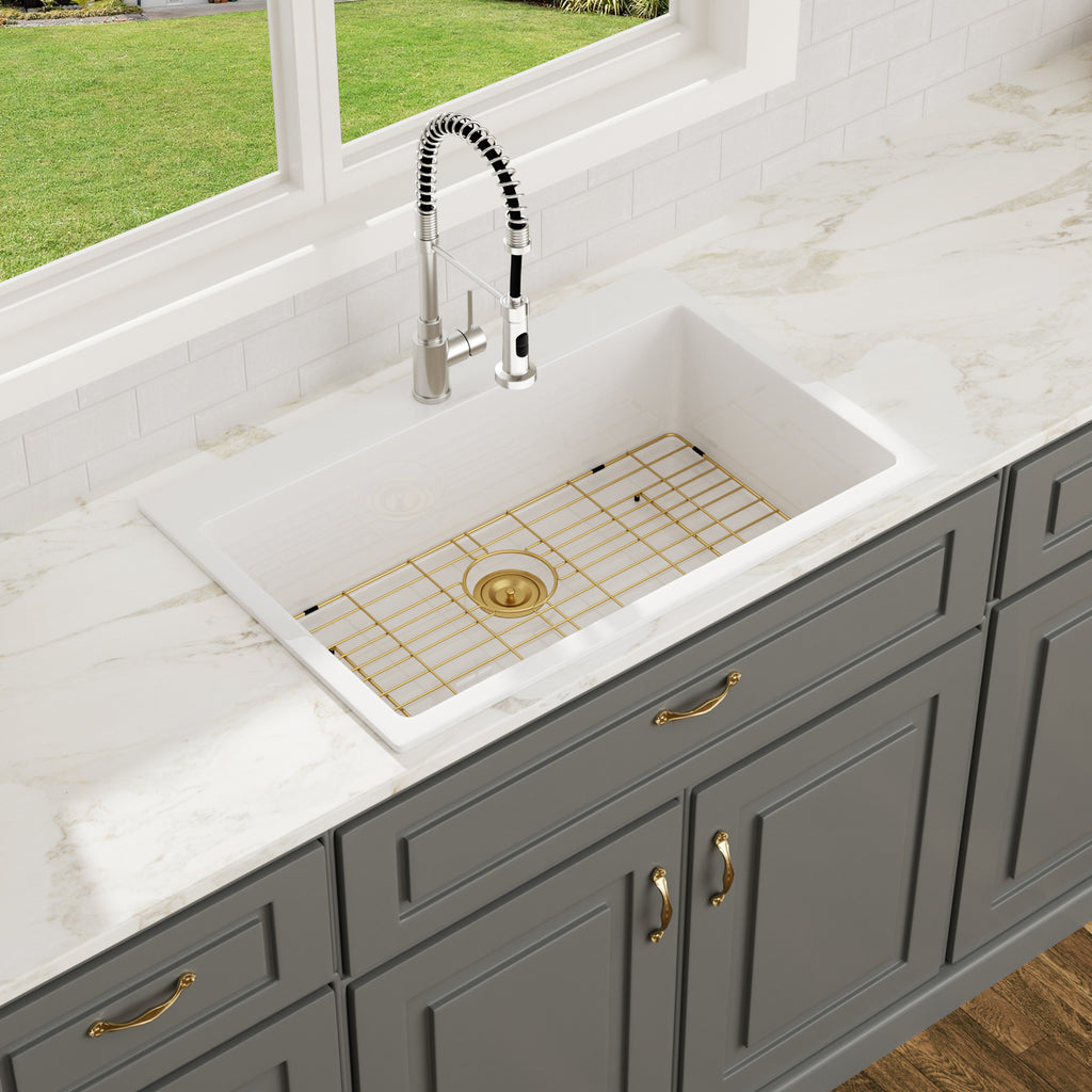 Logmey 31 Inch White Fireclay Drop-In Kitchen Sink