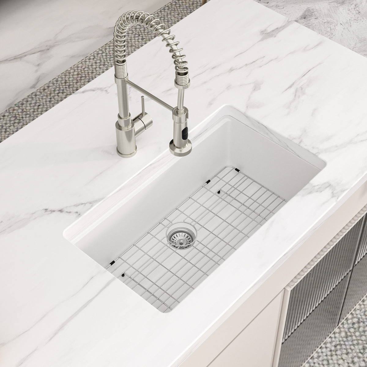 Logmey 30'' x 19 ''Undermount White Quartz Composite Workstation Kitchen Sink