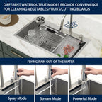 Logmey 33 Inch Topmount Stainless Steel Workstation Sink - Flying Rain Waterfall Pull-Down Faucet