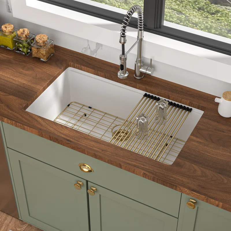 Logmey Undermount Quartz Workstation Kitchen Sink - 30" / 33" White