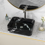 Logmey 19" x 15" Rectangular Bathroom Vessel Sink - Black Marble Vein Ceramic Above-Counter Vanity Basin