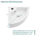 Logmey 18" Corner Wall Mounted Sink - White Floating Triangle Ceramic Basin