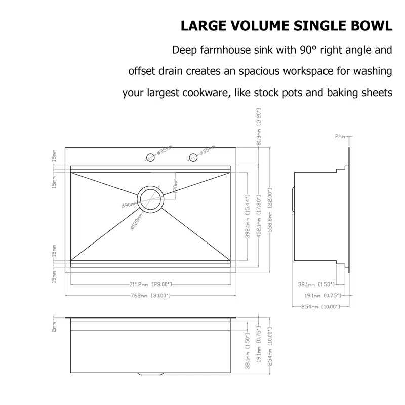 Logmey 30'' x 22''Drop-In Workstation Kitchen Sink - 16 Gauge SUS304 Stainless Steel Single Bowl Topmount Basin with Accessories
