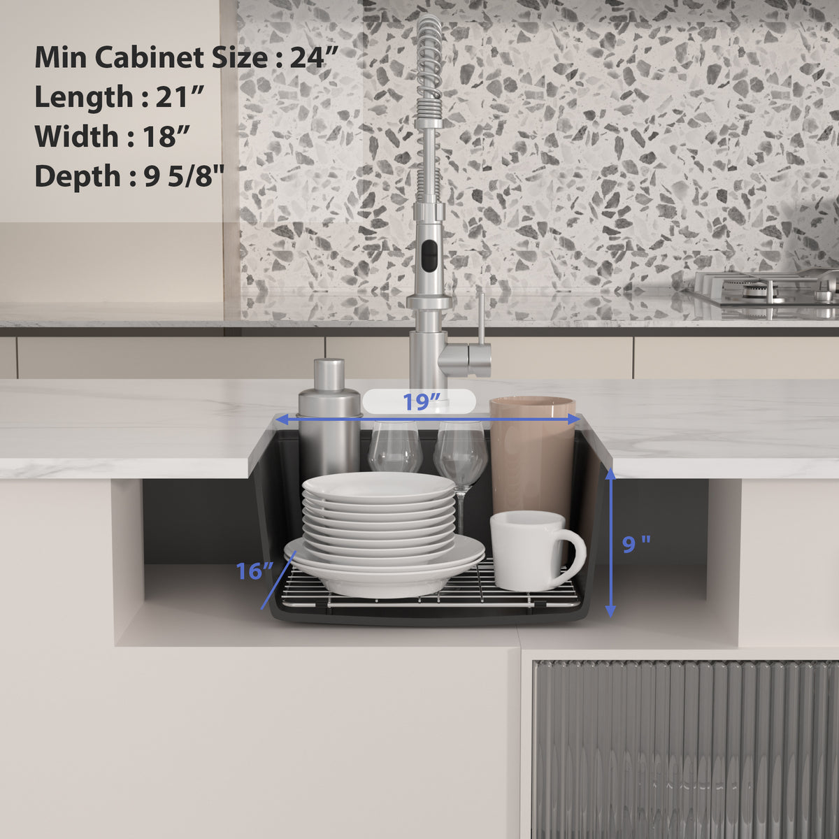 Logmey 21 Inch Black Granite Composite Undermount Sink Workstation