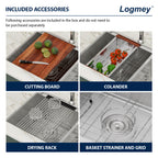 Logmey 33'' x 19'' Undermount 60/40 Double Bowl Workstation Kitchen Sink