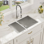 Logmey 30x19 Seamless Undermount 50/50 Double Basin Kitchen Sink Combo