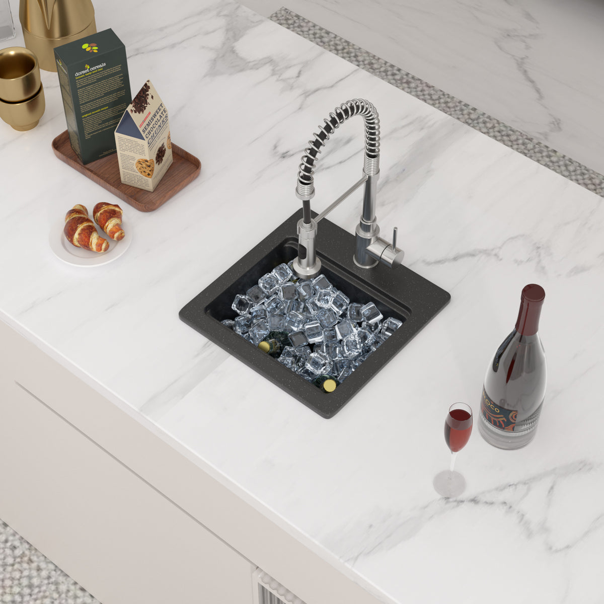 Logmey 15x15 Drop-In Quartz Bar Sink Workstation