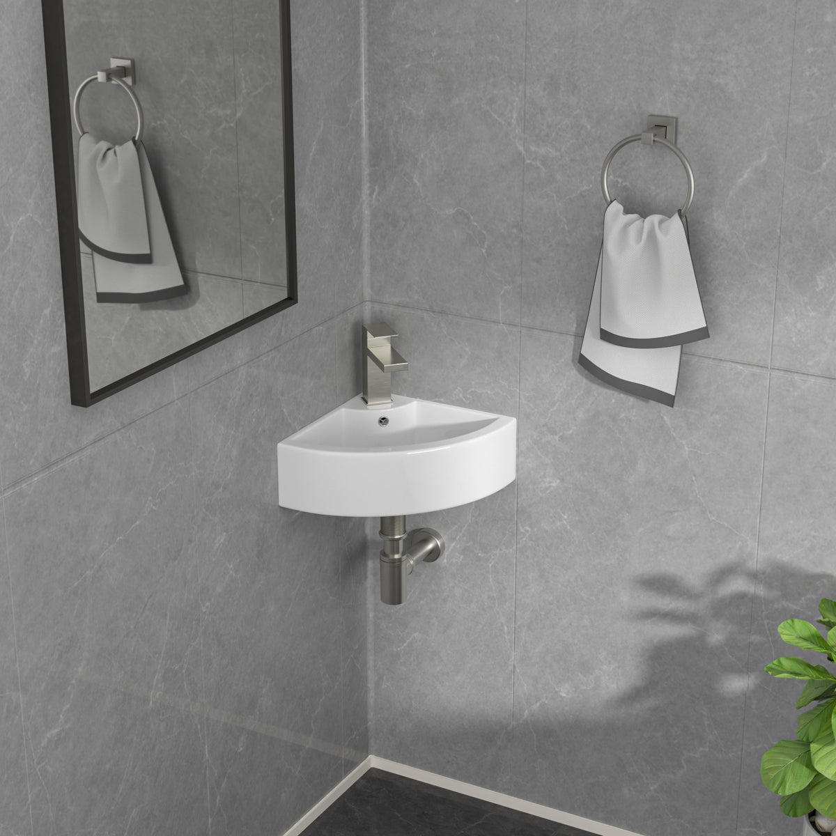 Logmey 18x13 Compact Triangular Floating Wall Mount Bathroom Sink