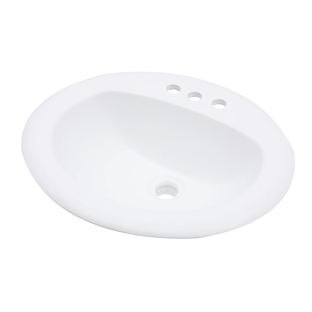 20.3'' White Oval Drop In Bathroom Sink Ceramic Topmount Vanity Sink