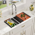 36'' x 19'' 16 Gauge Workstation Undermount 50/50 Double Bowl Low Divide Stainless Steel Kitchen Sink with with Colander, Cutting Board, Strainer and Dish-Drying Rack