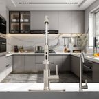 Logmey Pull-Down Kitchen Faucet - Single Handle - Brushed Nickel Metal