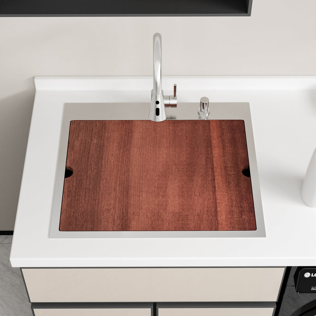 25'' L x 22'' W x 12'' H Drop-In Laundry Utility Workstation Sink Large  Deep Single Bowl Stainless Steel Topmount Kitchen Sink Capacity Yard Sink with Faucet.