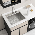 25'' L x 22'' W x 12'' H Drop-In Laundry Utility Workstation Sink Large  Deep Single Bowl Stainless Steel Topmount Kitchen Sink Capacity Yard Sink with Faucet.