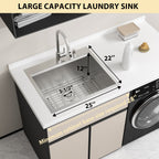 25'' L x 22'' W x 12'' H Drop-In Laundry Utility Workstation Sink Large  Deep Single Bowl Stainless Steel Topmount Kitchen Sink Capacity Yard Sink with Faucet.