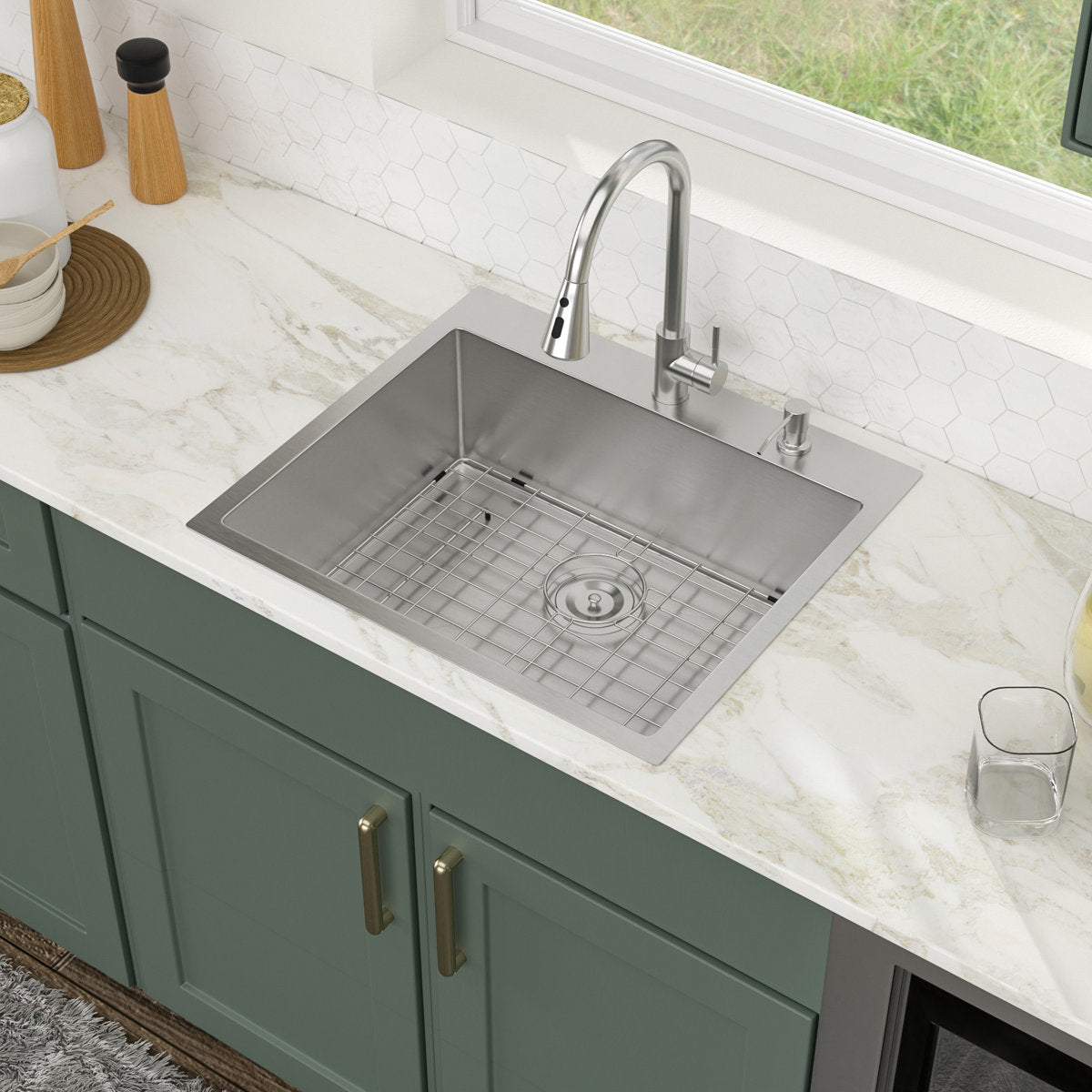 25'' Topmount 16 Gauge Single Bowl Stainless Steel Drop-In Kitchen Sink with Accessories
