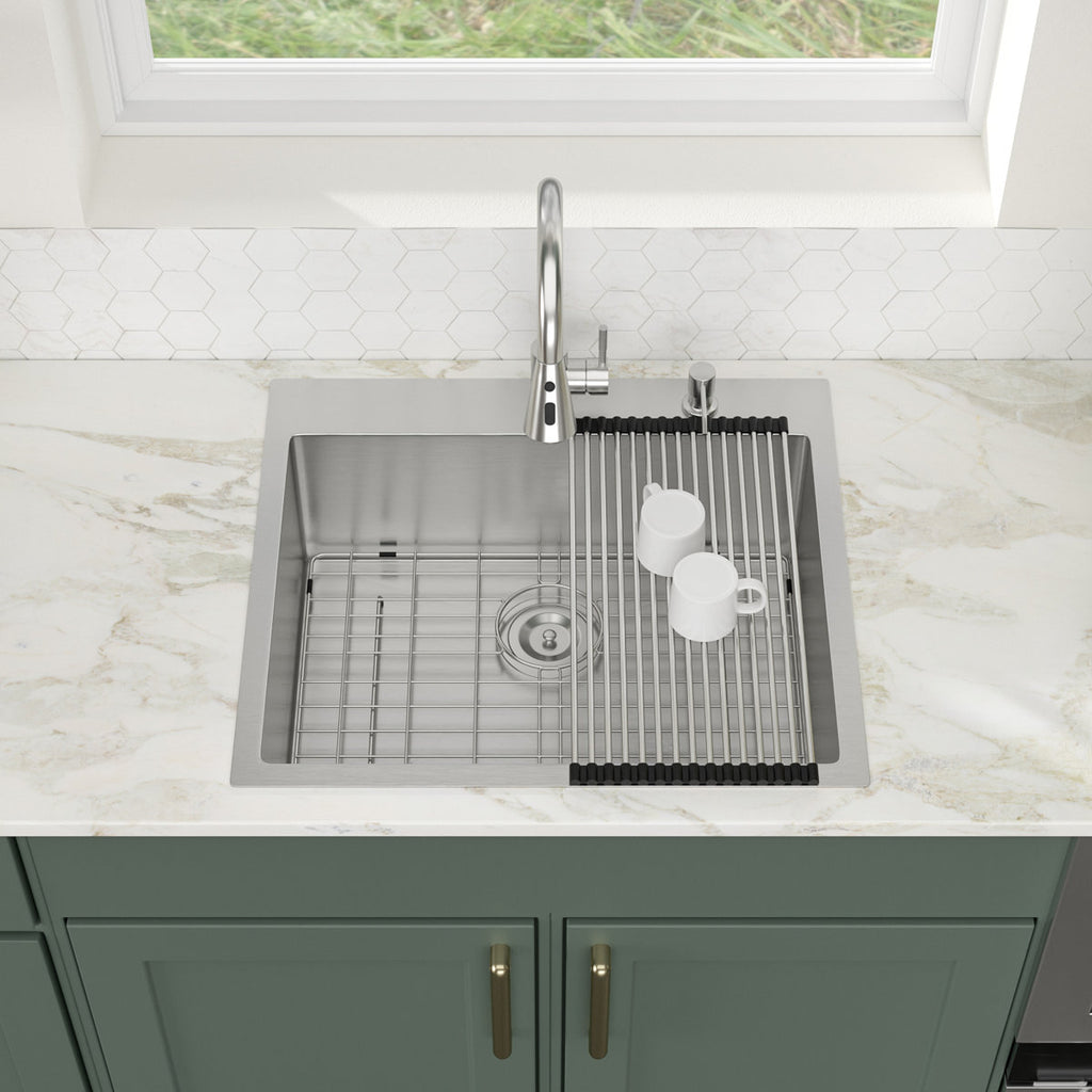 25'' Topmount 16 Gauge Single Bowl Stainless Steel Drop-In Kitchen Sink with Accessories