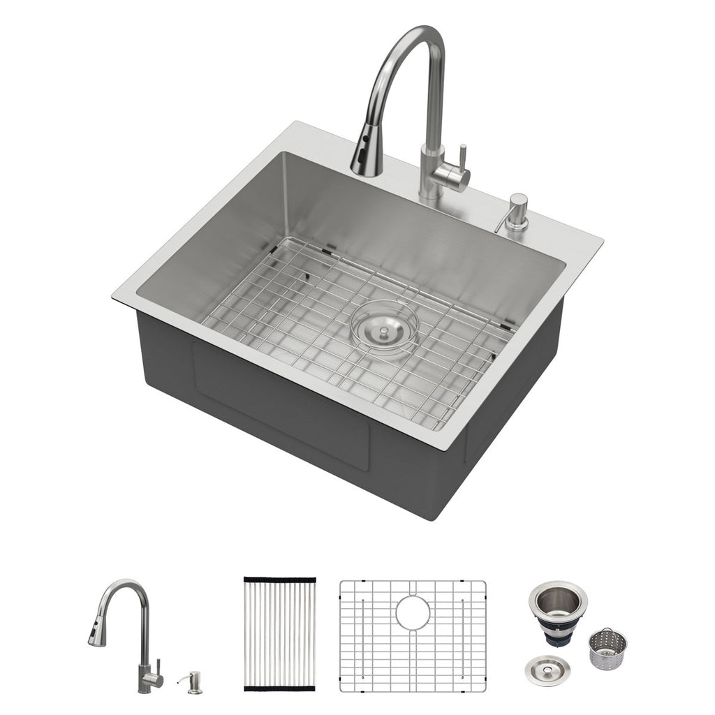 25'' Topmount 16 Gauge Single Bowl Stainless Steel Drop-In Kitchen Sink with Accessories