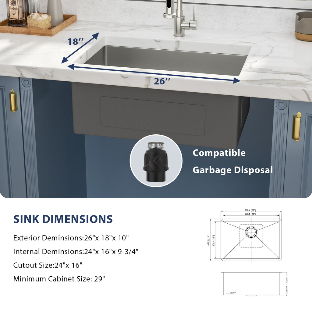 Logmey 26''x  18'' Undermount Kitchen Sink