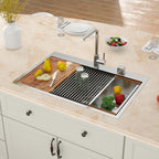 Logmey 33'' x 19'' Drop-In Workstation Kitchen Sink - 16 Gauge SUS304 Stainless Steel Single Bowl
