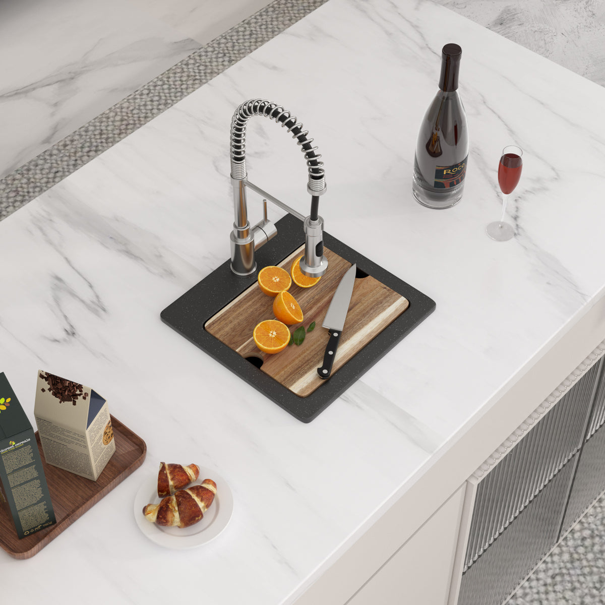 Logmey 15x15 Drop-In Quartz Bar Sink Workstation